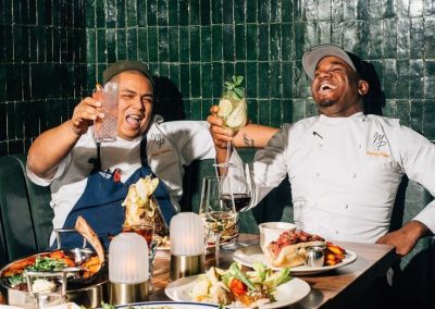 Chefs on break enjoying cocktail
